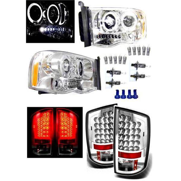 送料無料 特注日本光軸 ダッジ ラム P/U 02y- メッキ LED イカリング プロジェクター ヘッドライト &クリスタル テールランプ 左右 ライト｜AUTO PARTS JAPAN 42,954円