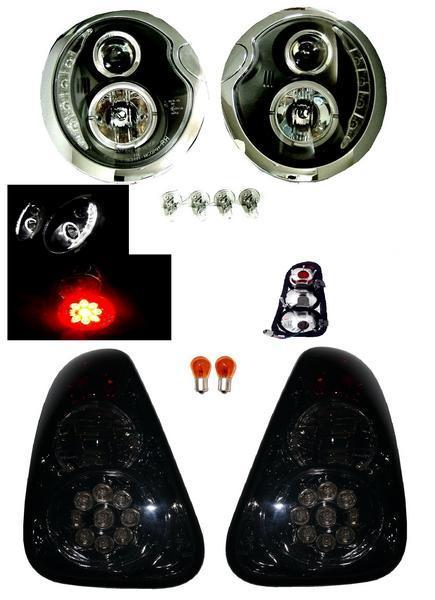 送料無料 MINI ミニクーパー R50 R52 R53 LED プロジェクター イカリング ヘッドライト ブラック インナー & テール ランプ SET 40,404円