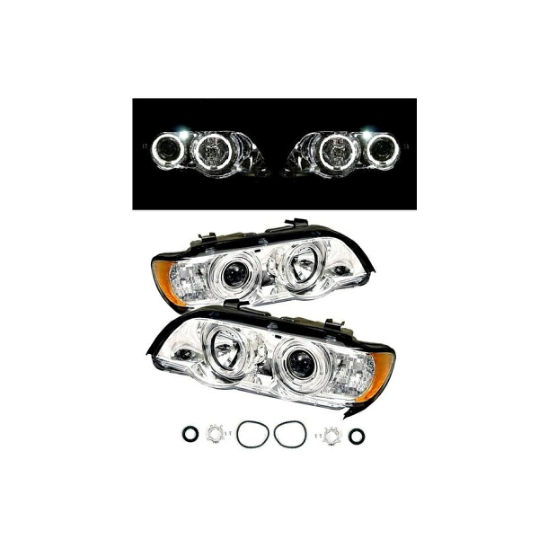 送料無料 BMW X5 E53 インナークロームメッキ 4連LEDイカリングフロント ヘッドライト アンバーリフレクター 左右SET ヘッドランプ 反射板 25,344円