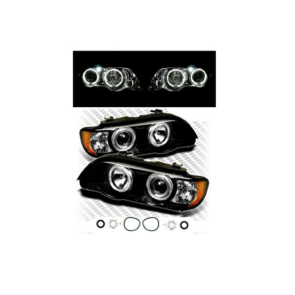 送料無料 BMW X5 E53 黒 LEDイカリング ヘッドライト アンバーref|AUTO PARTS JAPAN