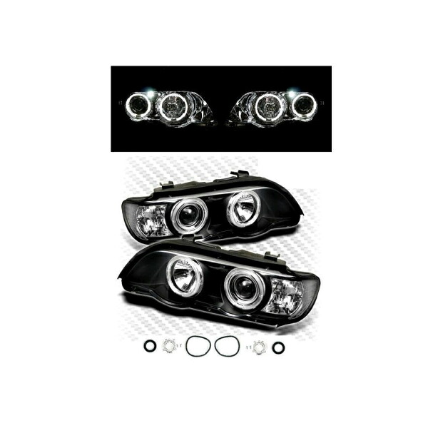 送料無料 BMW X5 E53 ブラック LEDイカリング ヘッドライト クリアref|AUTO PARTS JAPAN