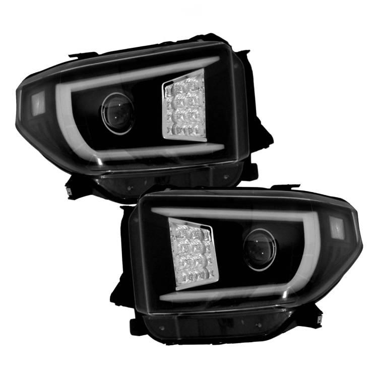 送料無料 送料トヨタ タンドラ 2014-2018 流れるウィンカー 特注日本光軸仕様 黒 LED ファイバー プロジェクター ヘッドライト 左右 ハロゲン車用 ヘッドランプ