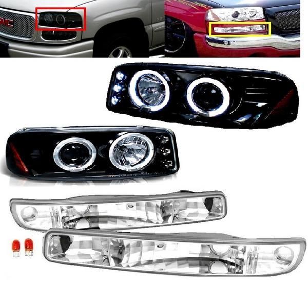 送料無料 特注日本光軸 GMC ユーコン SLE SLT シエラ 1500 2500 LED イカリング ヘッドライト & フロント ウィンカー 左右 ライト ヘッドランプ|AUTO PARTS JAPAN