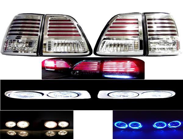 送料無料 ランクル 100 LED クリスタル テール ランプ 4 灯 青 クローム メッキ フォグ ランプ 左右 SET