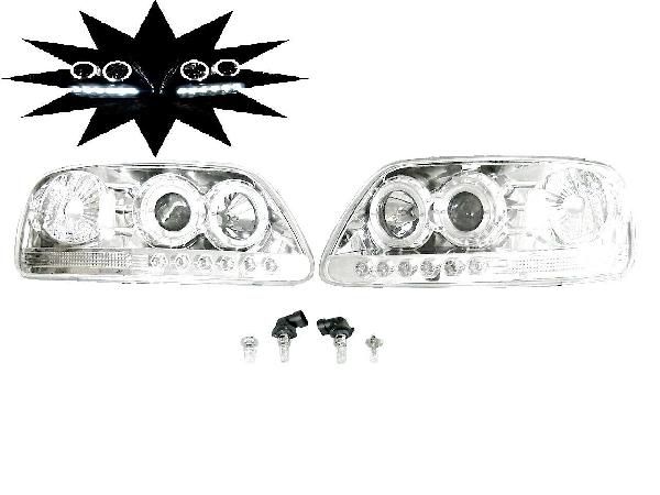 送料無料 送料フォード エクスペディション F-150 F150 クロームメッキ LED イカリング プロジェクター ヘッドライト 左右 フロント ヘッドランプ