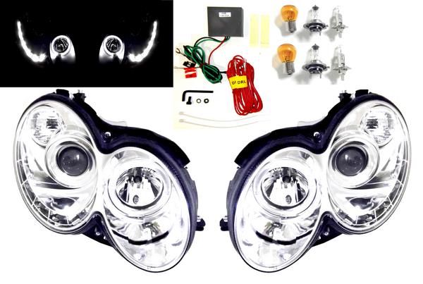送料無料 ベンツ W209 CLK プロジェクターイカリングDRLヘッドライト