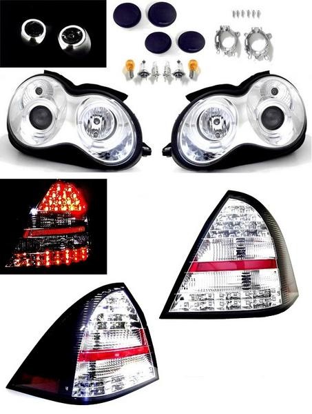 送料無料 ベンツ W203 Cクラス 前期後期 ヘッドランプLEDテール SET