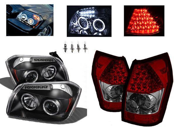 ダッジ マグナム インナー ブラック LEDイカリングプロジェクターヘッドライト 日本光軸 LEDスモークコンビテールランプ 左右|AUTO PARTS JAPAN