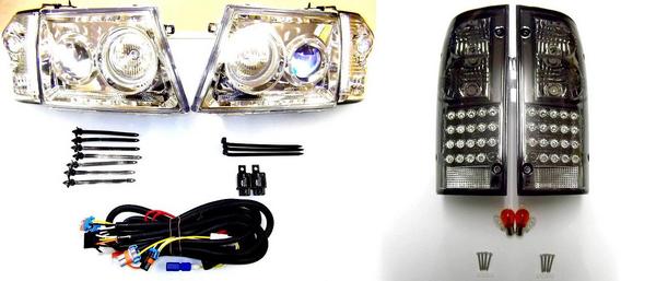 送料無料 ハイラックス P/U LN172H プロジェクター ヘッド ライト & 黒 LED スモーク テール 左右 SET