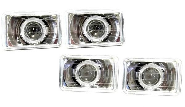 送料無料 汎用 白 角4灯 ヘッドランプ ランクル60 ランクル80 ヘッドライト LED プロジェクター イカリング ホワイト 4個SET 台湾製