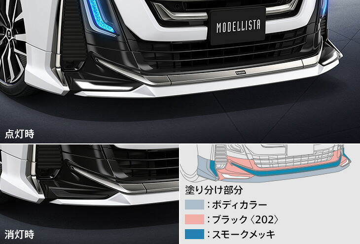 モデリスタ ヴェルファイア 40系 Zプレミア BEAST RAZOR フロントスポイラー (スモークメッキ) 塗装済 プラチナホワイトパールM