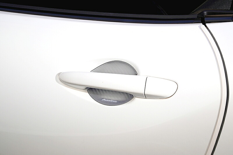 オートエクゼ MAZDA2 ドアハンドルプロテクター Aタイプ カーボン調 左右2枚セット シルバー