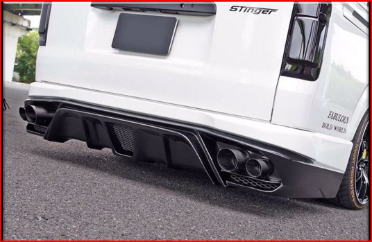 当社塗装品 SADカスタムハイエース 200系 4型～8型 標準ボディ STINGER リアバンパー カーボンマフラー付き｜オートパーツ ダイレクト