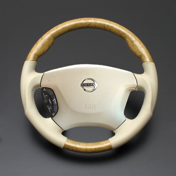 フェガーリ セドリック Y34 (1999/6-2004/10) ハイグレード ステアリング ガングリップ 黄木目×ベージュレザー