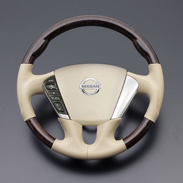 フェガーリ ティアナ J32 (2008/6-2014/1) ハイグレード ステアリング ガングリップ アフリカンウッド×ベージュレザー