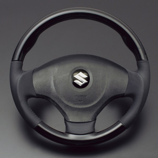フェガーリ パレットSW MK21S (2008/1-2013/2) ハイグレード ステアリング ガングリップ ピアノブラック×ダークグレーレザー
