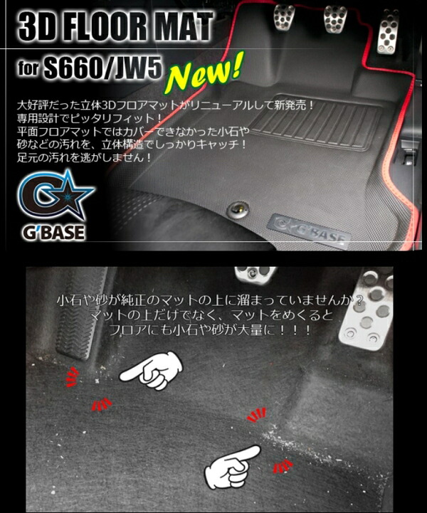 ビーナス S660 JW5 G’BASE 3Dフロアマット ブラック×イエロー