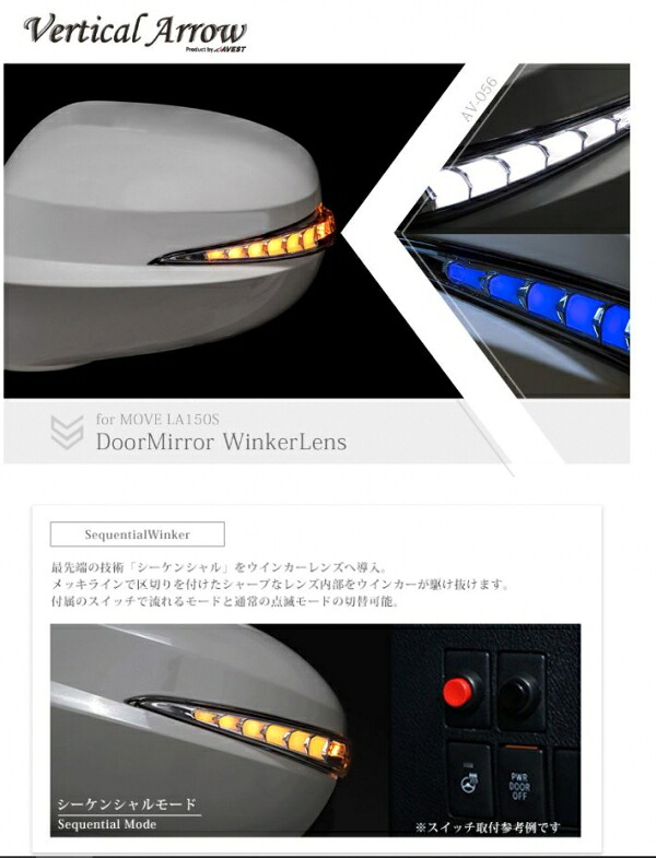 アベスト ムーヴ / カスタム LA150/LA160 後期 Vertical Arrow Type Zs LEDドアミラーウィンカーレンズ&カバー ランプ ブルー 未塗装 16,524円