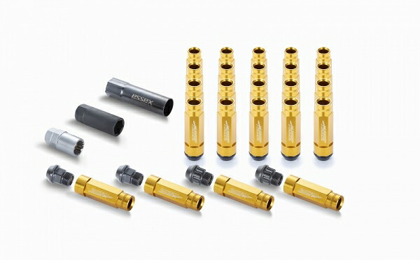 エセックス CRS シーアールエス (M12×P1.25) 2ピースシェルナット ロング/ローレット アダプターポーチ付 6穴用(24本入り) ゴールド