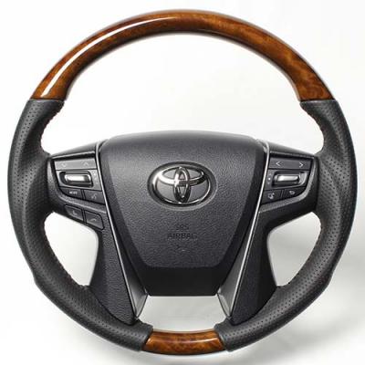 レアルクラウンマジェスタ 210系 2013/9~ ステアリング 30ライトブラウンウッド ブラックステッチ|オートパーツ ダイレクト