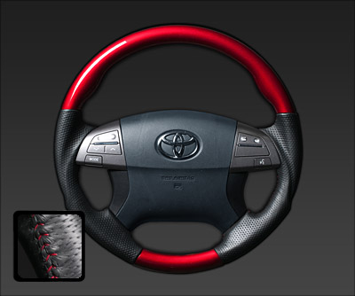レアル エスティマ ハイブリッド AHR20W 1-3型 2006/6～2016/6 ステアリング パールレッド レッドステッチ