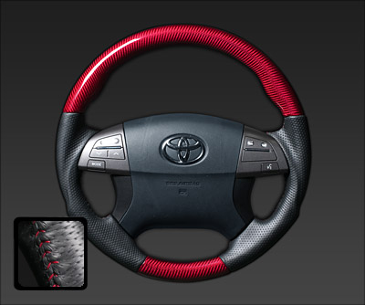 レアル エスティマ ハイブリッド AHR20W 1-3型 2006/6～2016/6 ステアリング レッドカーボン レッドステッチ