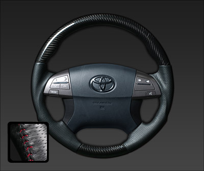 レアル エスティマ ハイブリッド AHR20W 1-3型 2006/6～2016/6 ステアリング ブラックカーボン レッドステッチ
