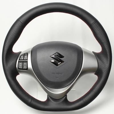 レアル ワゴンR MH34S/MH44S 2012/9～2017/2 ステアリング オールレザー レッド×ブラック ユーロステッチ