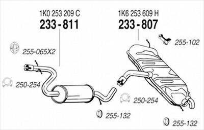 VW GOLF V 1.6 純正タイプ補修用マフラー センターマフラー