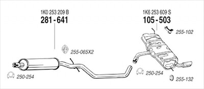 AUDI A3 8P 1.6 Attraction 3Dr 純正タイプ補修用マフラー リアマフラー