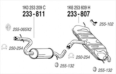 VW GOLF V 1.6 純正タイプ補修用マフラー リアマフラー