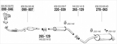 VW POLO 9N 1.4 01-03/04 純正タイプ補修用マフラー センターマフラー