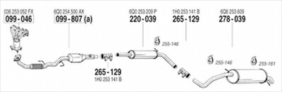VW POLO 9N 1.4 03/04-04/05 純正タイプ補修用マフラー センターマフラー 220-039