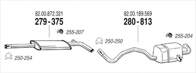 RENAULT MEGANE II 1.6 16V Hatchback/Sedan/Wagon 08/05-09 純正タイプ補修用マフラー 吊りゴム