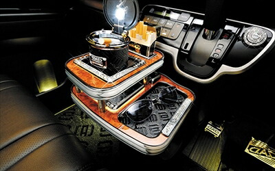 NBOX カスタム JF1/2 2013/11以前車専用 DAD フロントセンターテーブル スクエアタイプ トレイデザイン:クロコダイルパターン カラー:ピアノブラック|Autostyle