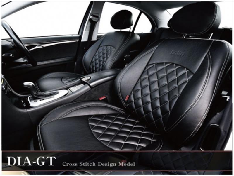 LEXUS IS250/350 GSE20/25 (?2008/8) フロントバックパネル付車 シートカバー DIA-GT カラー：ブラックPVC シルバーステッチ 「Dotty」ロゴ有