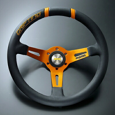MOMO DRIFTING(モモ ドリフティング) 33Φ 85mm DEEP BKレザー/ORスポーク ORANGEステッチ|Autostyle