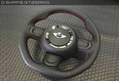 BMW MINI F54 パドル無車 Dシェイプステアリング オールレザーブラック レッドステッチ｜Autostyle