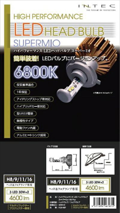 ハイパフォーマンスLEDヘッドバルブ スーパーミオ プラス 2個セット バルブ形状：H16｜Autostyle