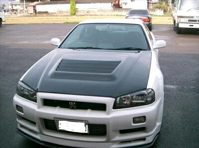 R34 GT-R ボンネット T2 平織りカーボン ウォッシャー穴加工 クリア塗装済み|Autostyle