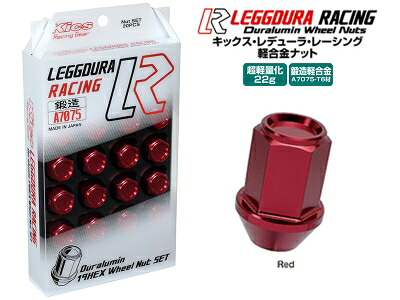 Kics レデューラ レーシング ナット セット (20pcs) M12&times;P1.5 レッド｜Autostyle
