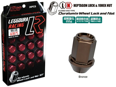 Kics レデューラ レーシング ロック&ナット セット (20pcs) M12&times;P1.5 ブロンズ｜Autostyle