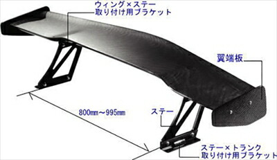 付与 汎用 3D GTウイング 平織りカーボン製 ウイング幅