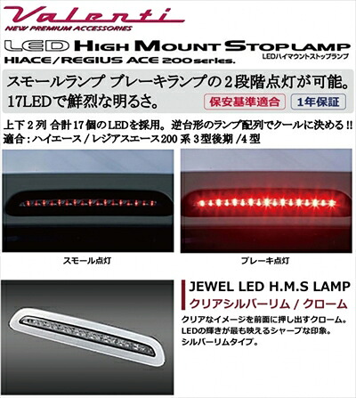 レジアスエース 200系 3型後期/4型 ワイドボディ JEWEL LEDハイマウントストップランプ クリアシルバーリム/クローム