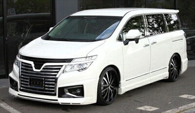 エルグランド E52 Highway STAR 後期 GRACE LINE エアロ3点+ LEDデイライト付 ノーマルマフラー用 塗分け塗装済 ベース ブリリアントホワイトパール (QAB) 塗分 ファントムブラック (GAE)