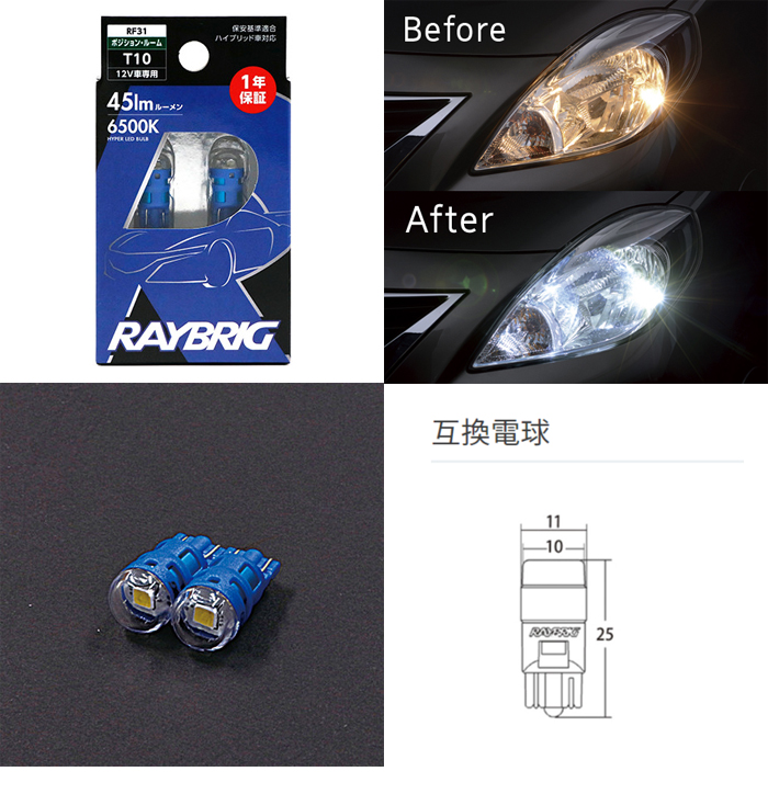 楽天市場 Rf31 白熱球互換用ledバルブ ポジションランプ ルームランプ Raybrig T10 車検対応 オートウイング