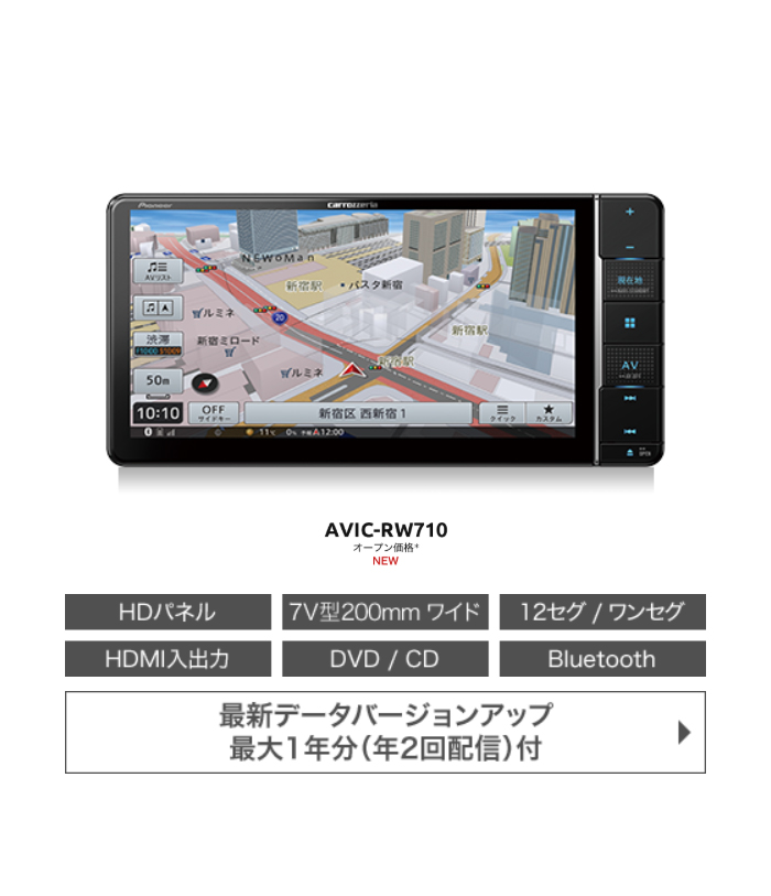 カロッツェリア パイオニア フルセグ 7型ワイドhd高画質ナビ Avic Rw710 楽ナビ フルセグ パイオニア Bluetooth Cd Dvd カロッツェリア パイオニア Hdmi 楽ナビ 地図更新最大1年分付 コンビニ受取不可 オートウイングavic Rw710 7型ワイドhd高画質ナビ 楽 ナビ フルセグ