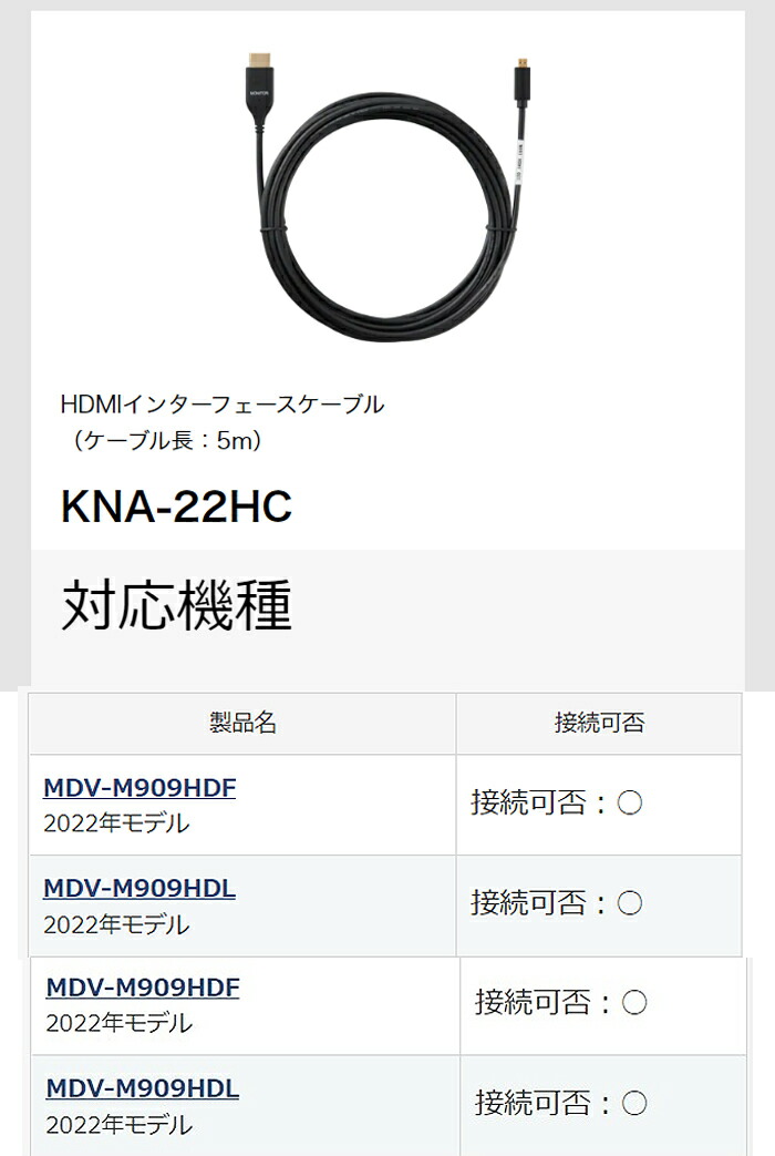 市場 KNA-22HC MDV-M909HDF HDMIインターフェースケーブル KENWOOD ケンウッド ケーブル長：5m