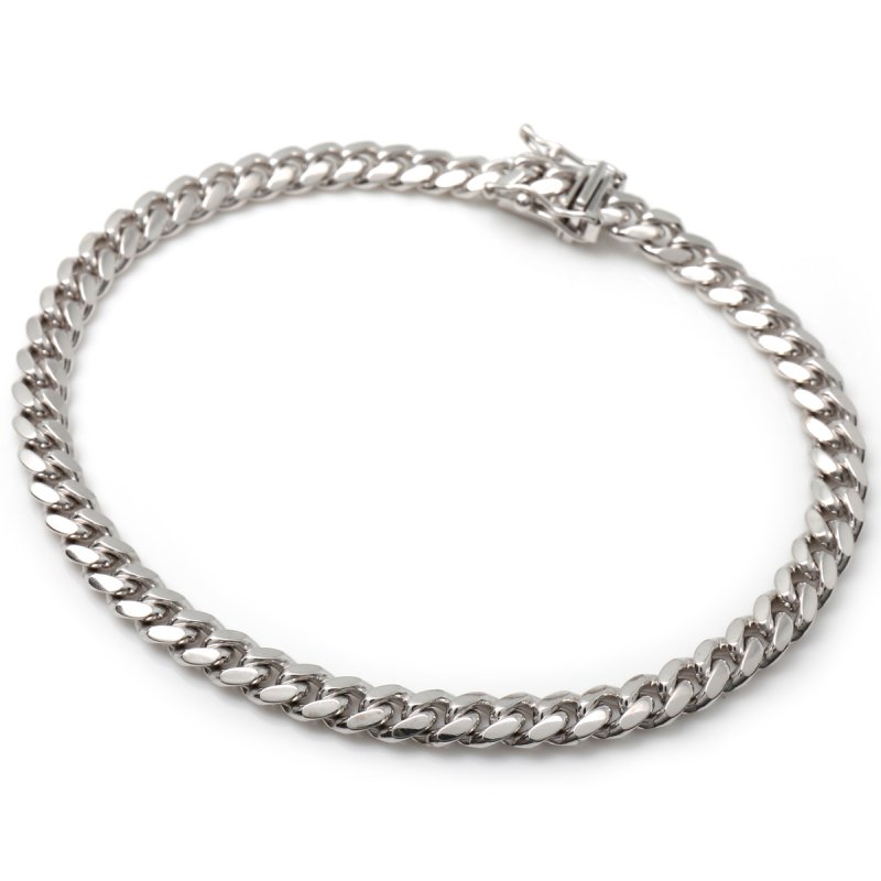 10K ホワイトゴールド マイアミブレスレット 幅5mm 19cm KKP5942