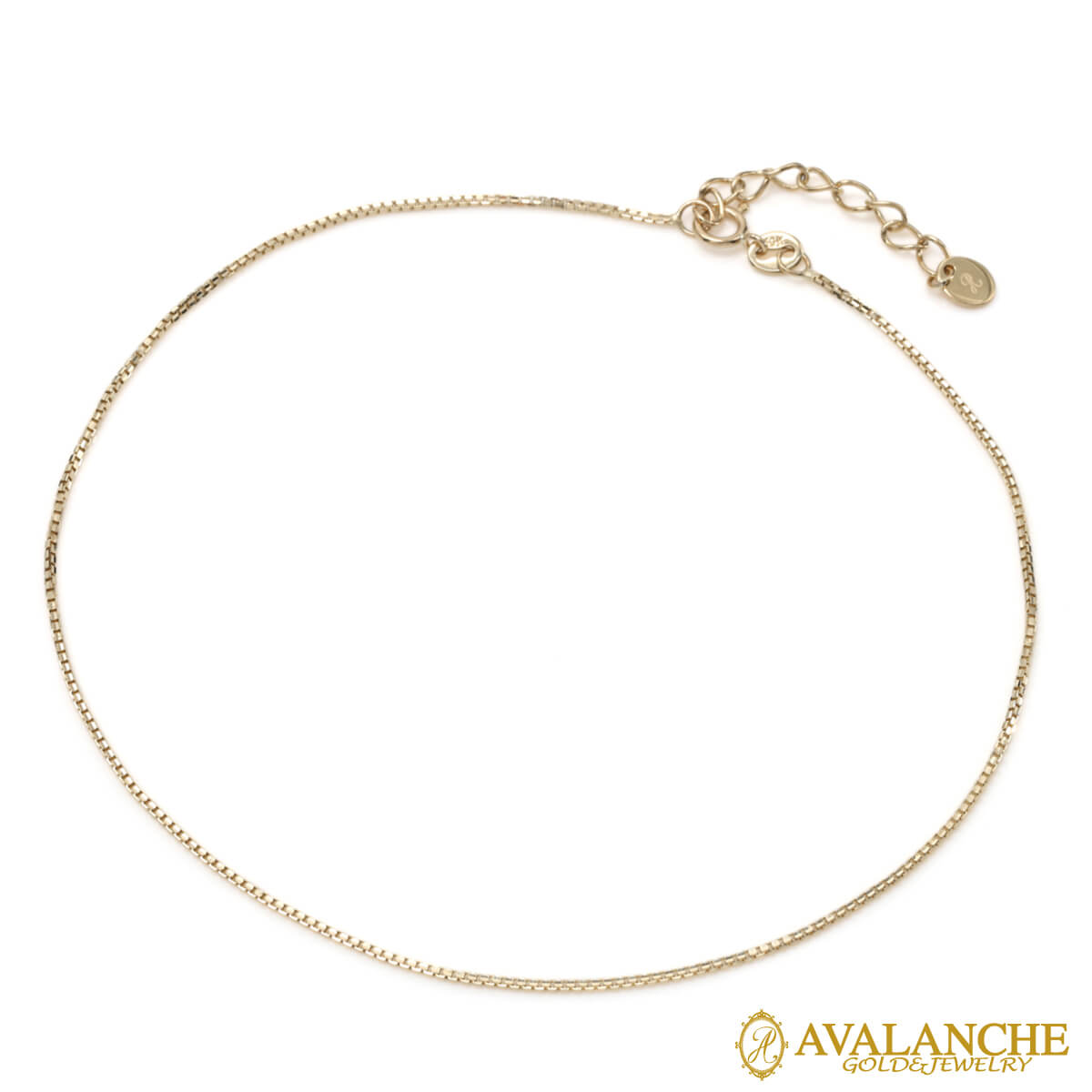 10K イエローゴールド カットボックスアンクレット 幅0.8mm 23cm-26cm KKP0260 LSJ26｜AVALANCHE GOLD＆JEWELRY